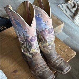 Western Cowboy Boots with Desert Scene